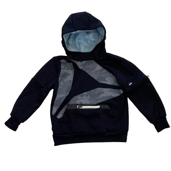 Reebok Navy Pullover Hoodie, Zippered Arm Pocket, Fleece Lined, Unisex 6-7 - Picture 1 of 8